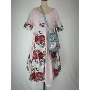 EWA I WALLA ARTWEAR Red Checkered Floral Print Dress & Handbag LG XL #0076